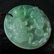 冰种飘花缅甸翡翠招财进宝挂件