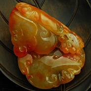 糯冰种红黄翡缅甸翡翠福寿如意挂件