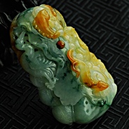 糯冰种黄翡飘花缅甸翡翠“一路连科”挂件