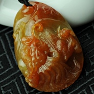 糯冰种红黄翡缅甸翡翠龙行如意挂件