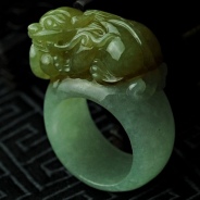 糯冰种黄翡缅甸翡翠招财貔貅戒指