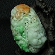 细糯种三彩缅甸翡翠猫蝶富贵手玩件