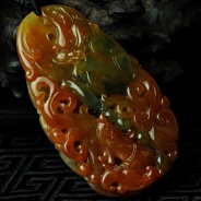 糯冰种红翡飘花缅甸翡翠游龙戏凤挂件