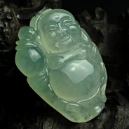 冰种淡晴水缅甸翡翠逍遥佛挂件