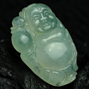 冰种淡晴水缅甸翡翠逍遥佛挂件