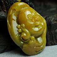 糯冰种黄翡缅甸翡翠佛头挂件
