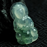 冰玻种飘花缅甸翡翠观音挂件