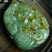 糯冰种蓝水黄翡缅甸翡翠富贵花开手玩件