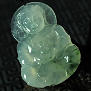冰种飘花缅甸翡翠观音挂件