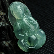 冰种飘花缅甸翡翠观音挂件