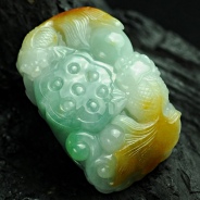 糯冰种三彩缅甸翡翠金玉满堂挂件