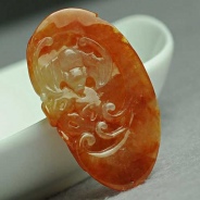 糯冰种红翡缅甸翡翠福寿如意挂件