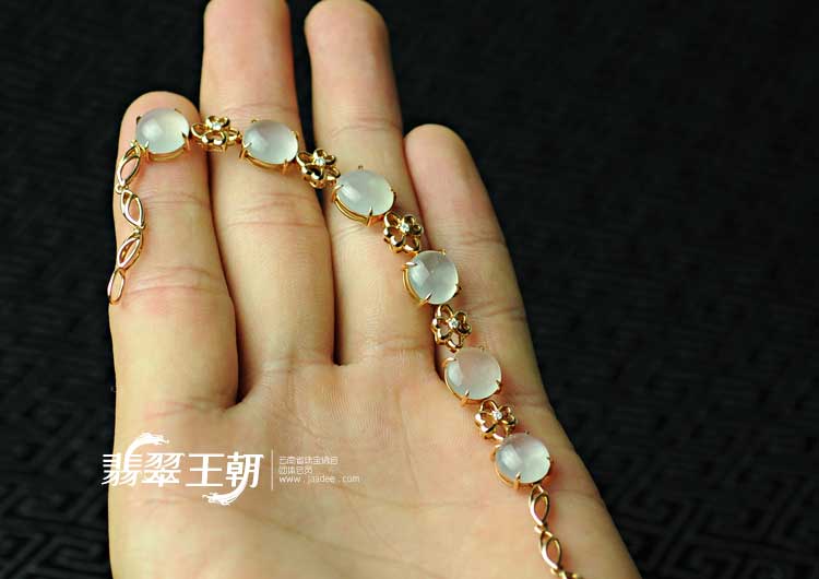 玻璃种缅甸翡翠镶玫瑰金手链