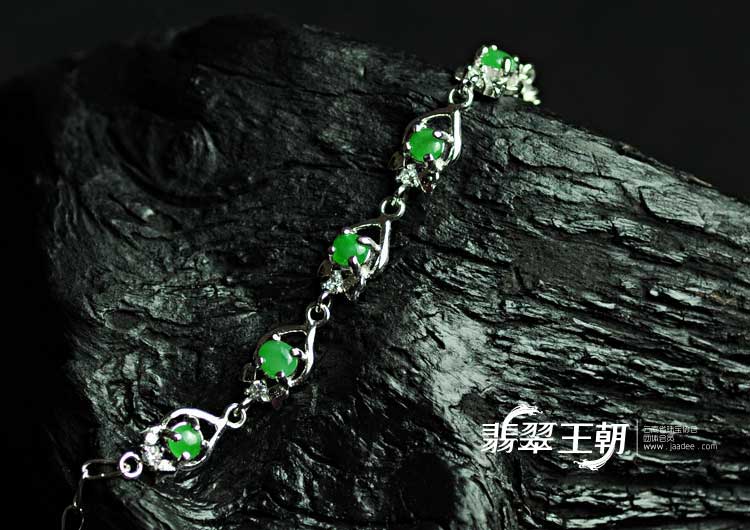 冰种阳绿缅甸翡翠满绿镶925银镀白金手链