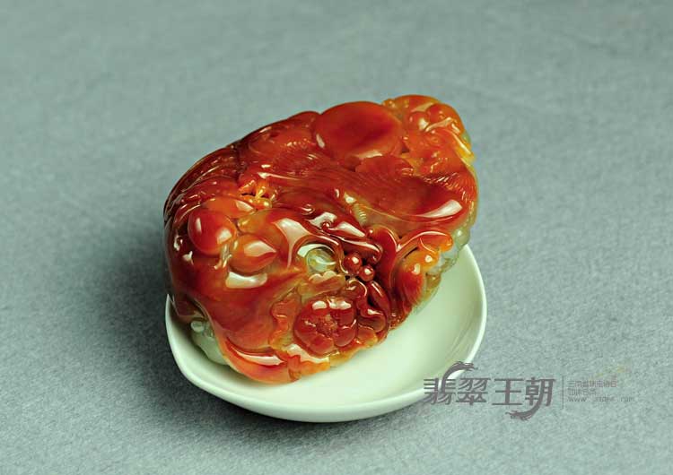 糯冰种紅翡缅甸翡翠丹凤朝阳手玩件