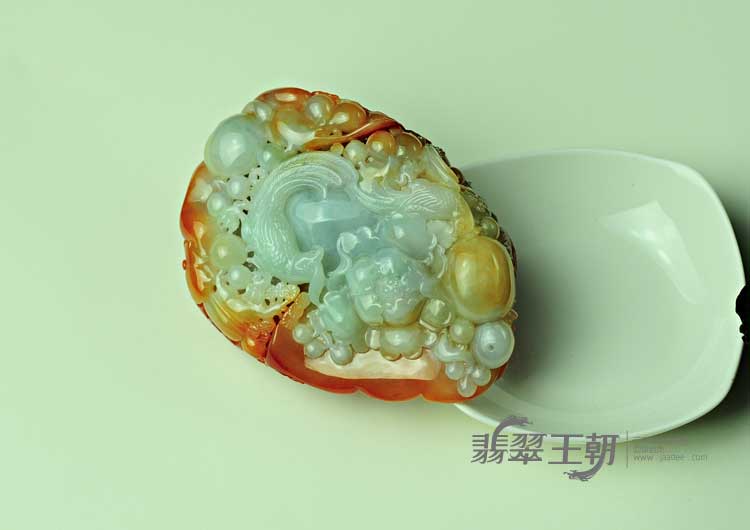 糯冰种紅翡缅甸翡翠丹凤朝阳手玩件