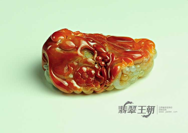 糯冰种紅翡缅甸翡翠丹凤朝阳手玩件