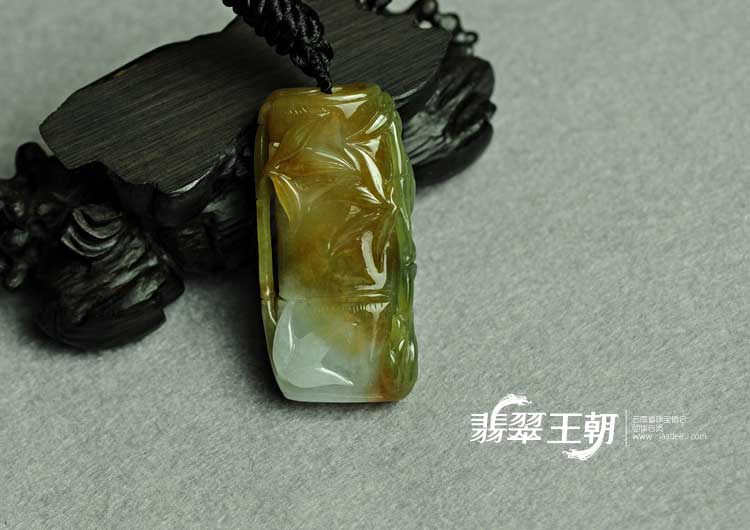 糯冰种黄翡缅甸翡翠节节高挂件