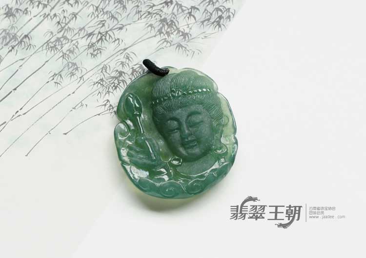 冰种油青缅甸翡翠观音头挂件