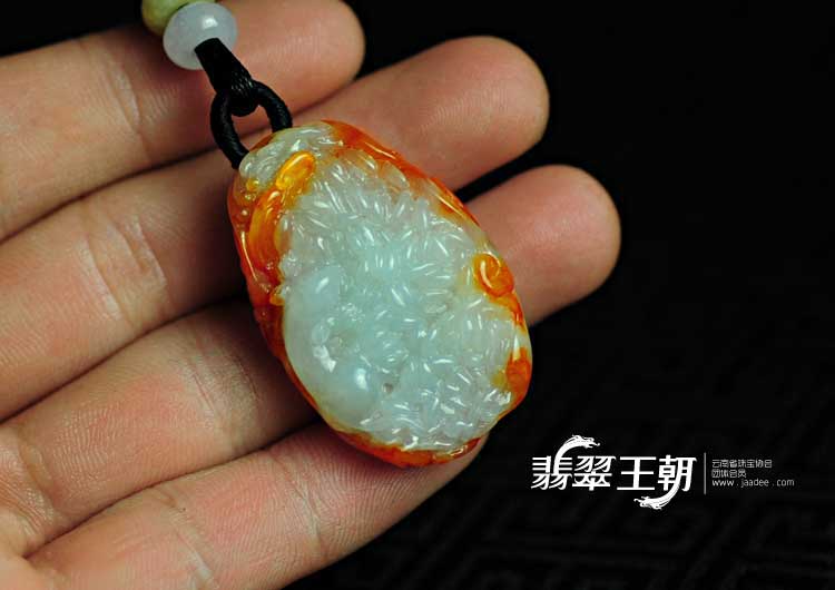 糯冰种红翡缅甸翡翠老鼠爱大米挂件
