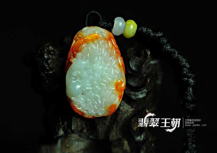 糯冰种红翡缅甸翡翠老鼠爱大米挂件