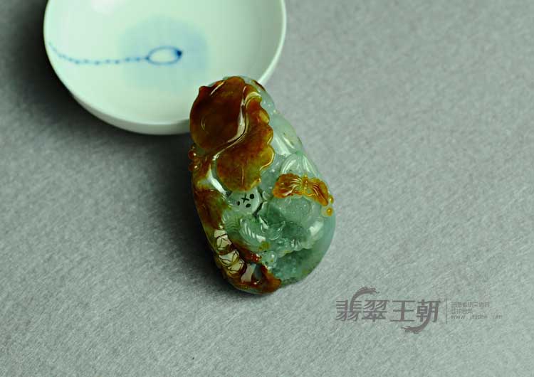 糯冰种红黄翡飘花缅甸翡翠双喜临门挂件