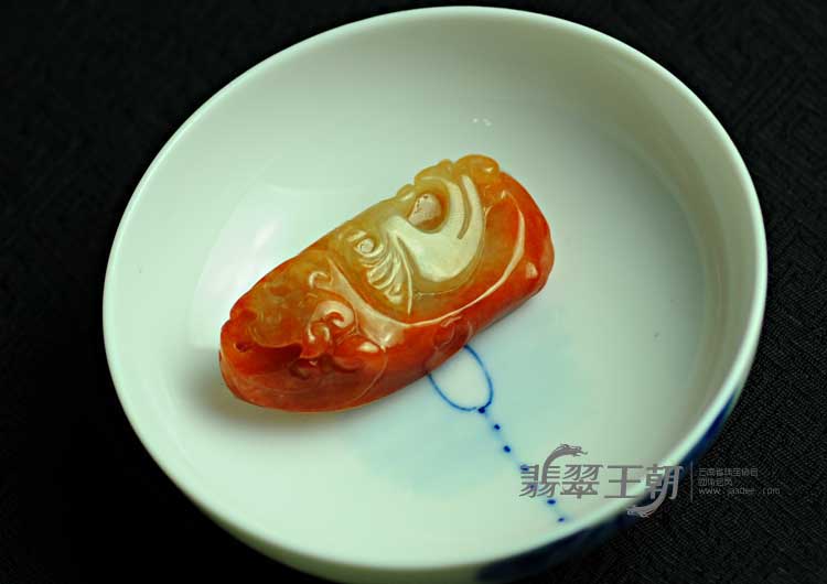 糯冰种红黄翡缅甸翡翠龙凤挂件
