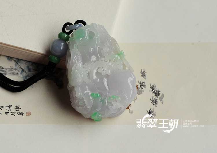 糯冰种三彩缅甸翡翠双喜临门手玩件