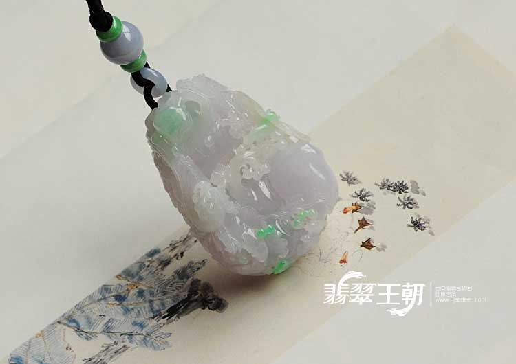 糯冰种三彩缅甸翡翠双喜临门手玩件