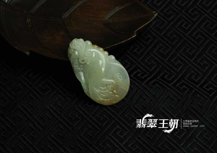 糯冰种黄翡飘花缅甸翡翠英明神武挂件