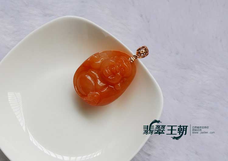 糯冰种红黄翡缅甸翡翠玉佛挂件
