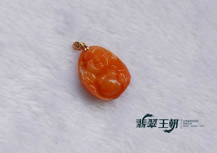 糯冰种红黄翡缅甸翡翠玉佛挂件