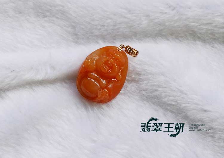 糯冰种红黄翡缅甸翡翠玉佛挂件