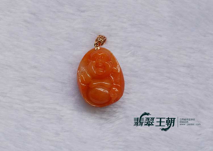 糯冰种红黄翡缅甸翡翠玉佛挂件