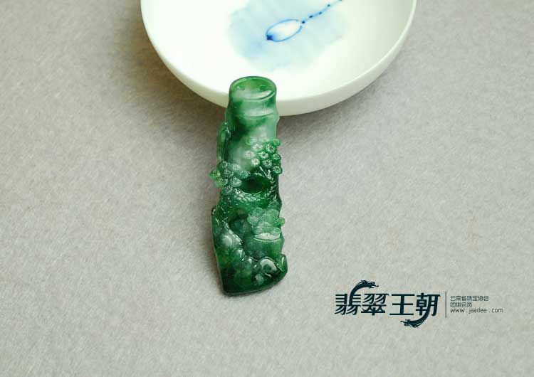 糯冰种花青缅甸翡翠岁寒三友挂件