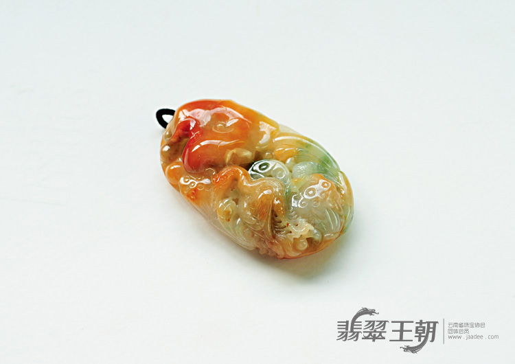 糯冰种红黄翡飘花缅甸翡翠一路连科挂件