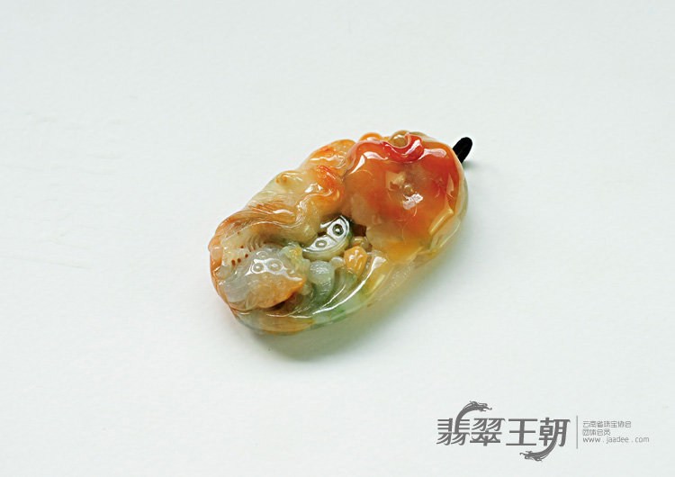 糯冰种红黄翡飘花缅甸翡翠一路连科挂件