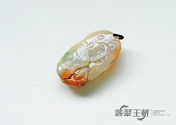 糯冰种红黄翡飘花缅甸翡翠一路连科挂件