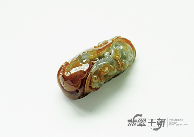 糯冰种红黄翡缅甸翡翠福招财进宝挂件