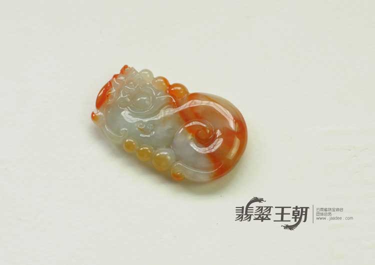 糯冰种红黄翡缅甸翡翠仿古龙挂件