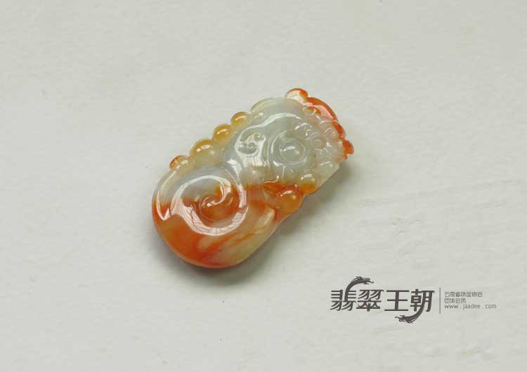 糯冰种红黄翡缅甸翡翠仿古龙挂件