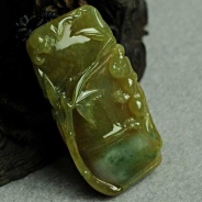 糯冰种黄翡缅甸翡翠节节高挂件
