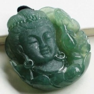冰种油青缅甸翡翠观音头挂件