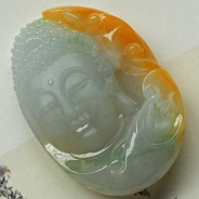 糯冰种黄加绿缅甸翡翠释迦牟尼挂件
