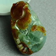 糯冰种红黄翡飘花缅甸翡翠双喜临门挂件