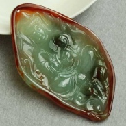 糯冰种红翡飘花缅甸翡翠观音挂件