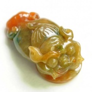 糯冰种三彩缅甸翡翠招财进宝挂件