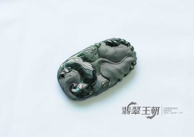 细糯种墨翠缅甸翡翠冠上加官挂件