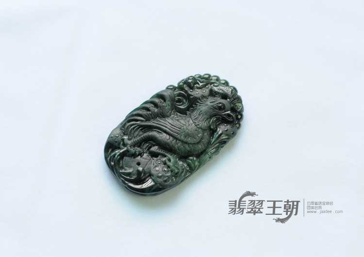 细糯种墨翠缅甸翡翠冠上加官挂件