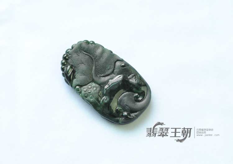 细糯种墨翠缅甸翡翠冠上加官挂件